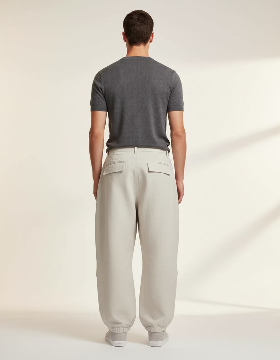 Pantalon Baggy Beige Ample Coton Plissé Cargo - vue 2