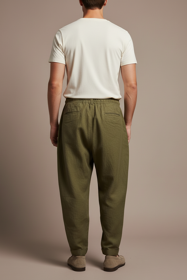 Pantalon Baggy Vert Kaki Lin Ample Décontracté Homme - vue 2