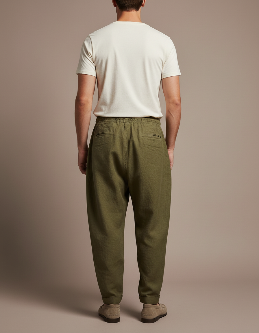 Pantalon Baggy Vert Kaki Lin Ample Décontracté Homme - vue 2