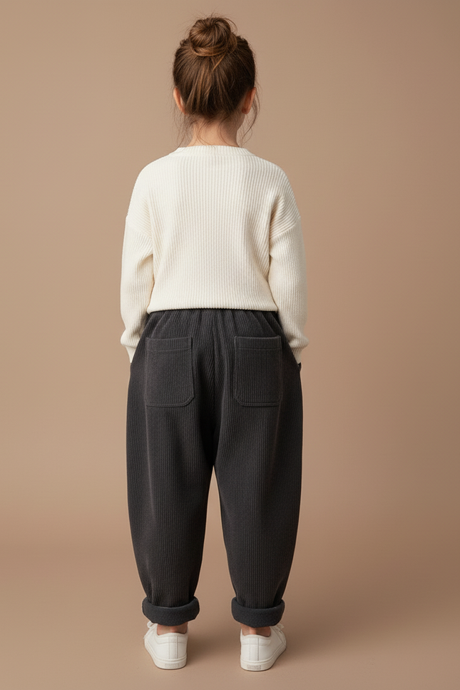 Pantalon Baggy Gris Côtelé Ample Décontracté Enfant Doux - Cordé - vue 2