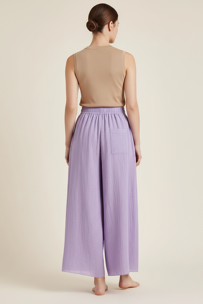 Pantalon Baggy Violet Coton Lin Ample Fluide - vue 2