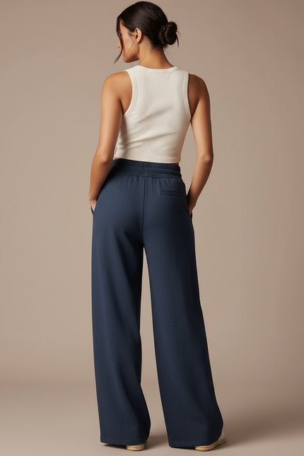 Pantalon Baggy Bleu Marine Ample Décontracté Cordon - Molleton - vue 2
