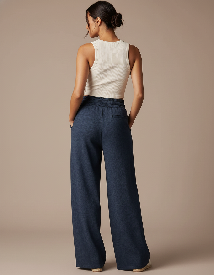 Pantalon Baggy Bleu Marine Ample Décontracté Cordon - Molleton - vue 2