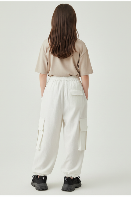 Pantalon Baggy Blanc Cargo Ample Enfants Cordon - Coton - vue 2