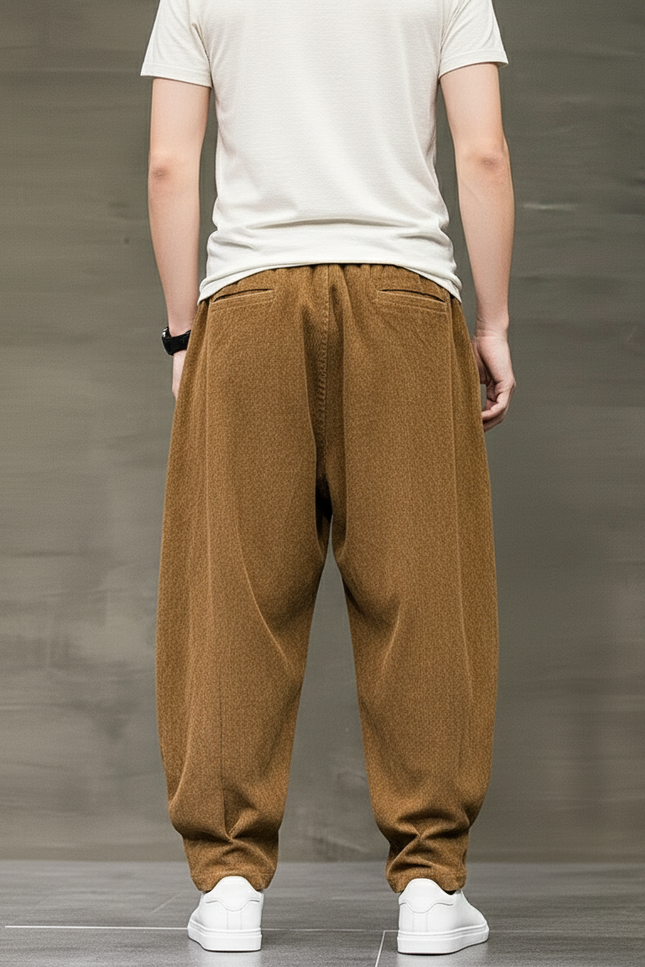 Pantalon Baggy Marron Côtelé Ample Décontracté Hiver - Cordé - vue 2