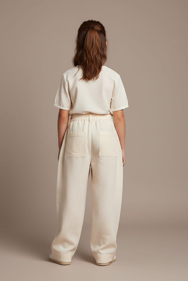 Pantalon Baggy Beige Ample Plissé Coton Fille - vue 2