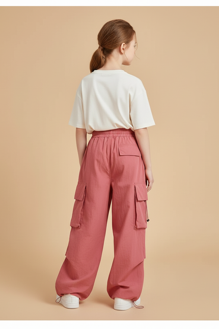 Pantalon Baggy Rose Cargo Ample Décontracté Fille - Polyester - vue 2
