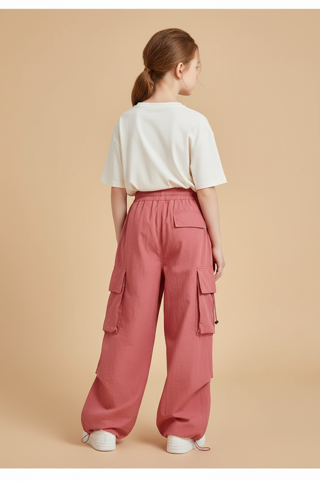 Pantalon Baggy Rose Cargo Ample Décontracté Fille - Polyester - vue 2