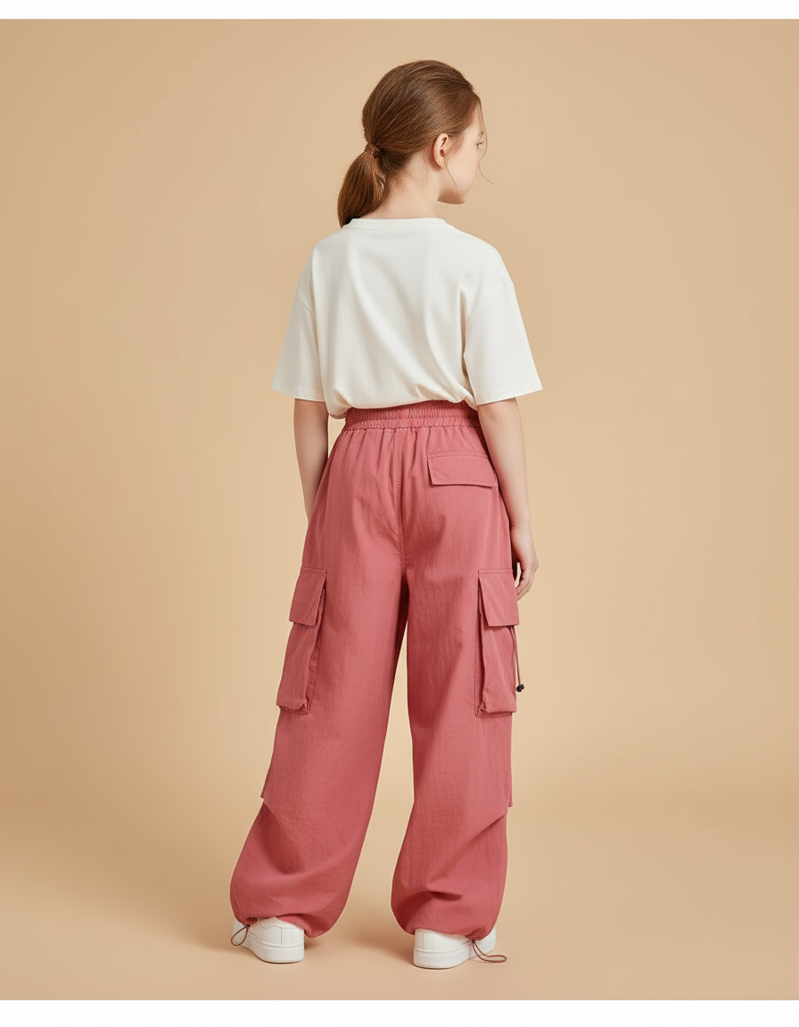 Pantalon Baggy Rose Cargo Ample Décontracté Fille - Polyester - vue 2