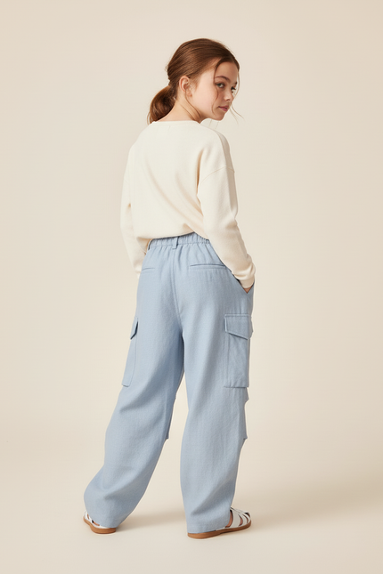 Pantalon Baggy Bleu Clair Ample Cargo Enfant - Lin - vue 2