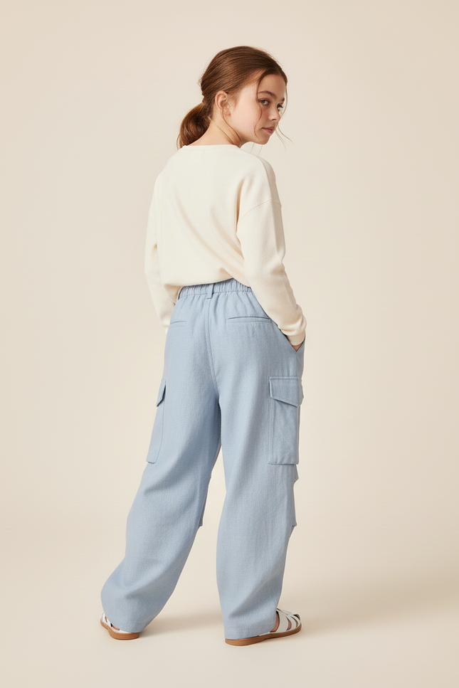 Pantalon Baggy Bleu Clair Ample Cargo Enfant - Lin - vue 2