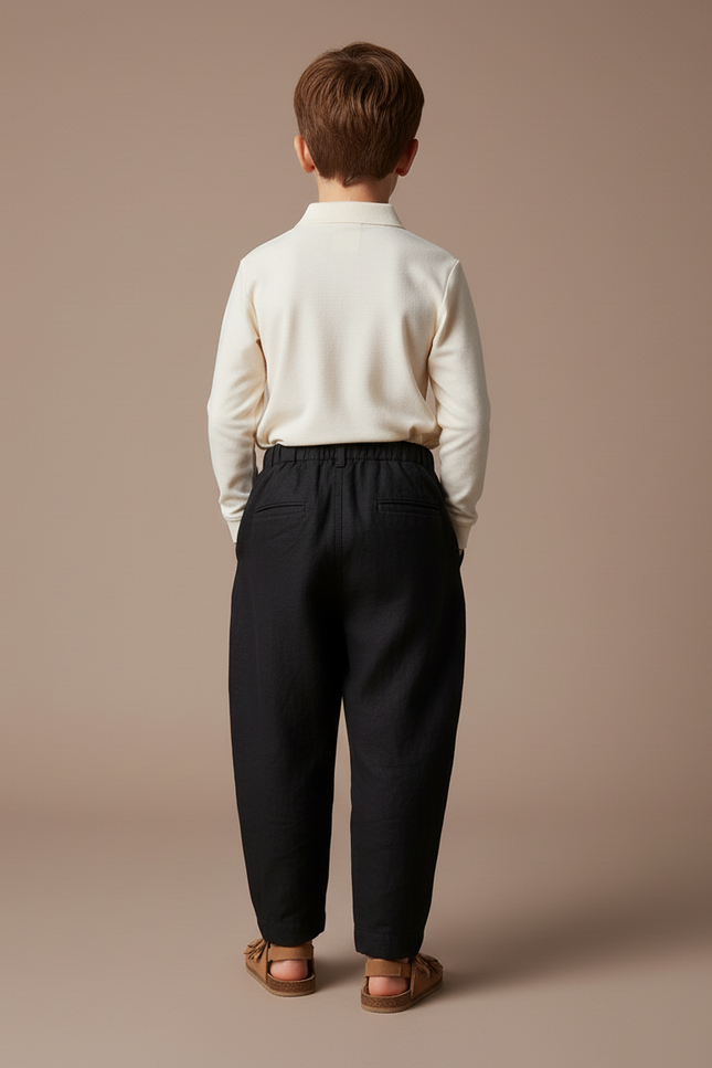 Pantalon Baggy Noir Lin Ample Plissé Enfant - vue 2