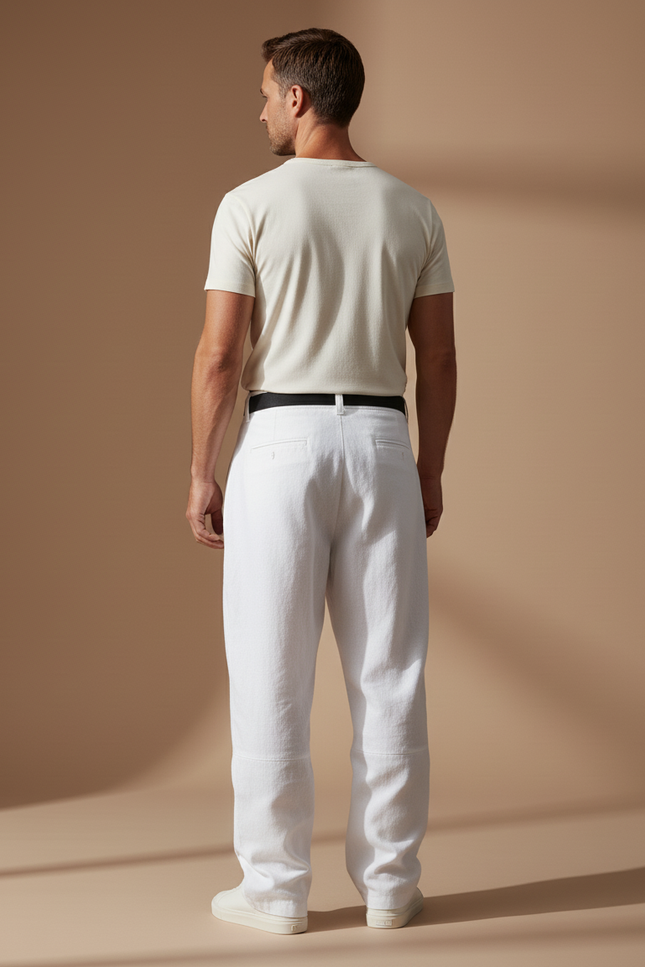 Pantalon Baggy Blanc Lin Large Plissé Chic Homme - vue 2