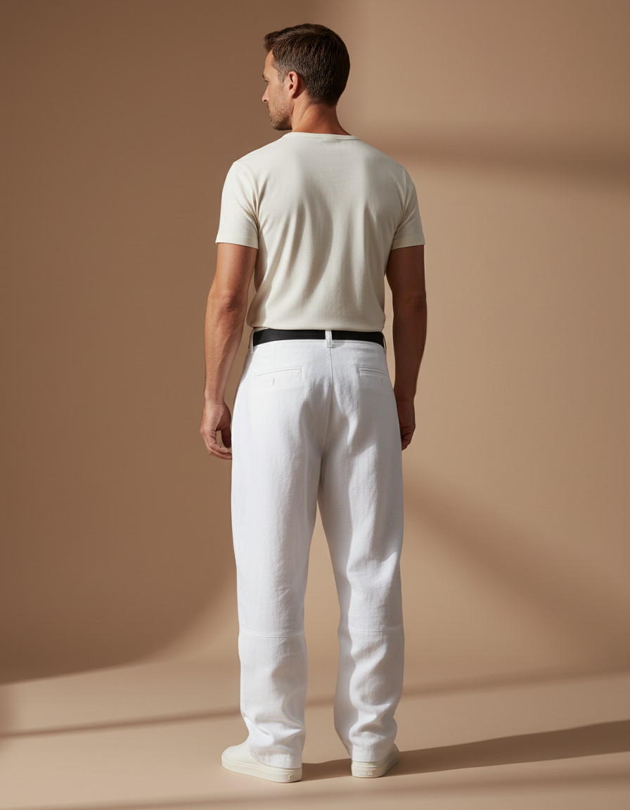 Pantalon Baggy Blanc Lin Large Plissé Chic Homme - vue 2