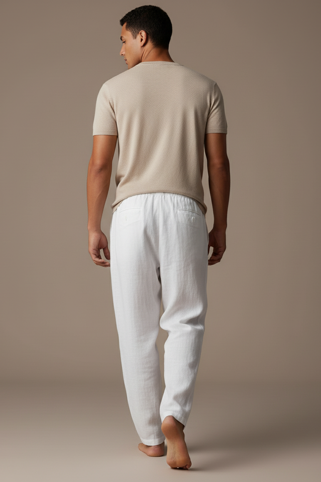 Pantalon Baggy Blanc Lin Ample Décontracté Cordon - vue 2