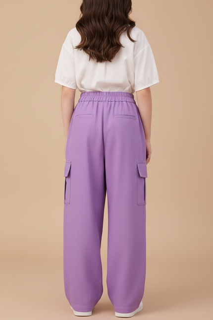 Pantalon Baggy Violet Ample Cargo Enfant Décontracté - Polyester - vue 2