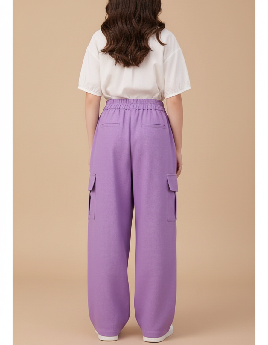 Pantalon Baggy Violet Ample Cargo Enfant Décontracté - Polyester - vue 2