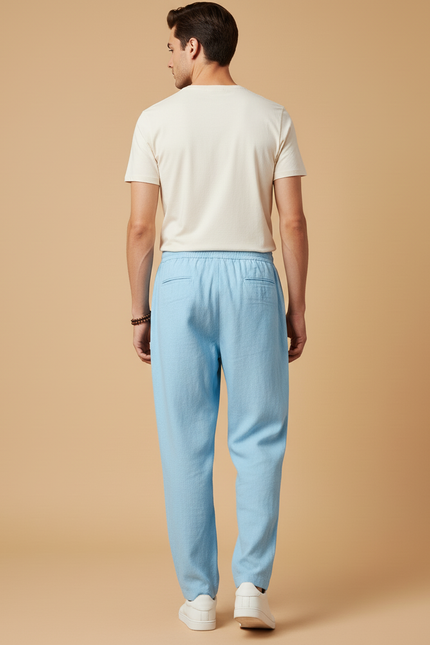 Pantalon Baggy Bleu Ciel Lin Ample Homme - vue 2