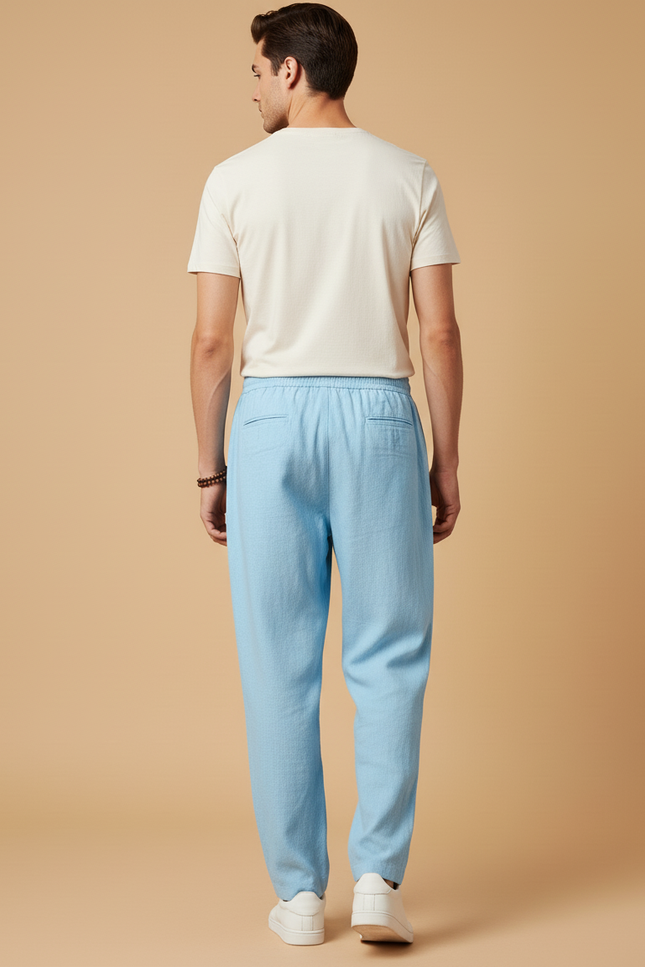 Pantalon Baggy Bleu Ciel Lin Ample Homme - vue 2