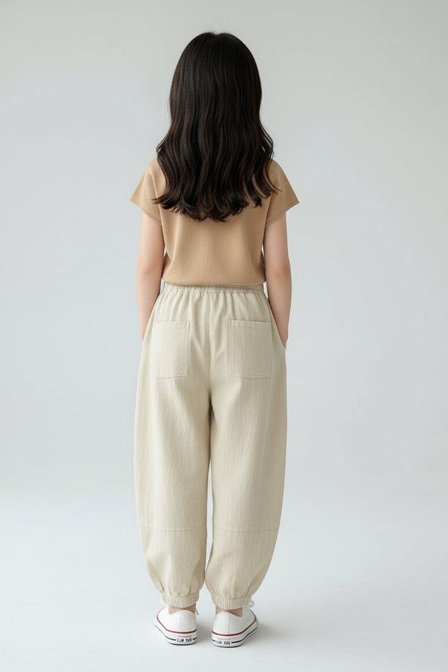 Pantalon Baggy Beige Ample Élastiqué Coton Enfant - vue 2