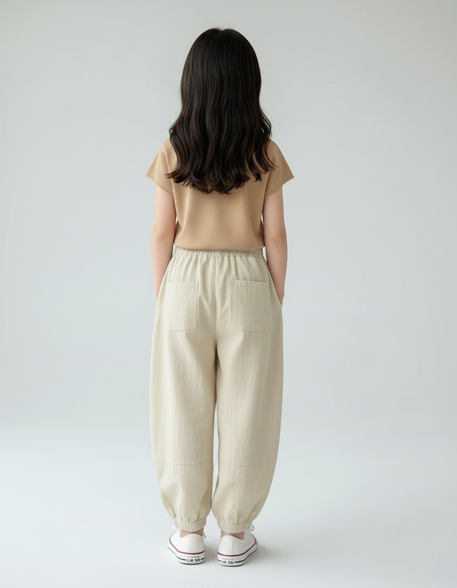 Pantalon Baggy Beige Ample Élastiqué Coton Enfant - vue 2