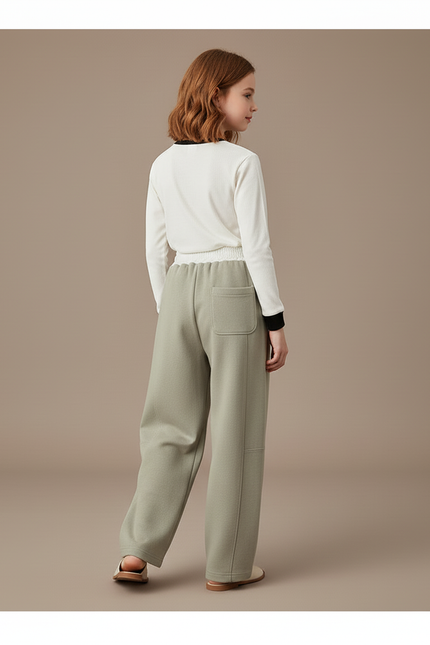 Pantalon Baggy Vert Cordon Ample Décontracté Enfant - Molleton - vue 2