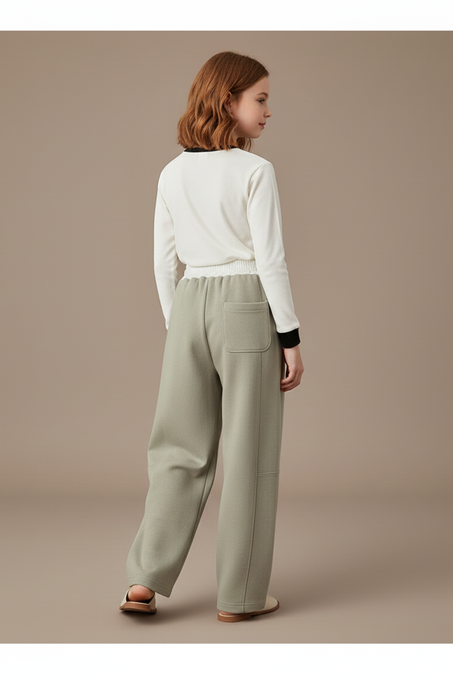 Pantalon Baggy Vert Cordon Ample Décontracté Enfant - Molleton - vue 2