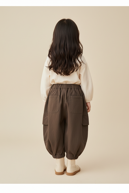 Pantalon Baggy Marron Cargo Ample Enfant Décontracté Coton - vue 2