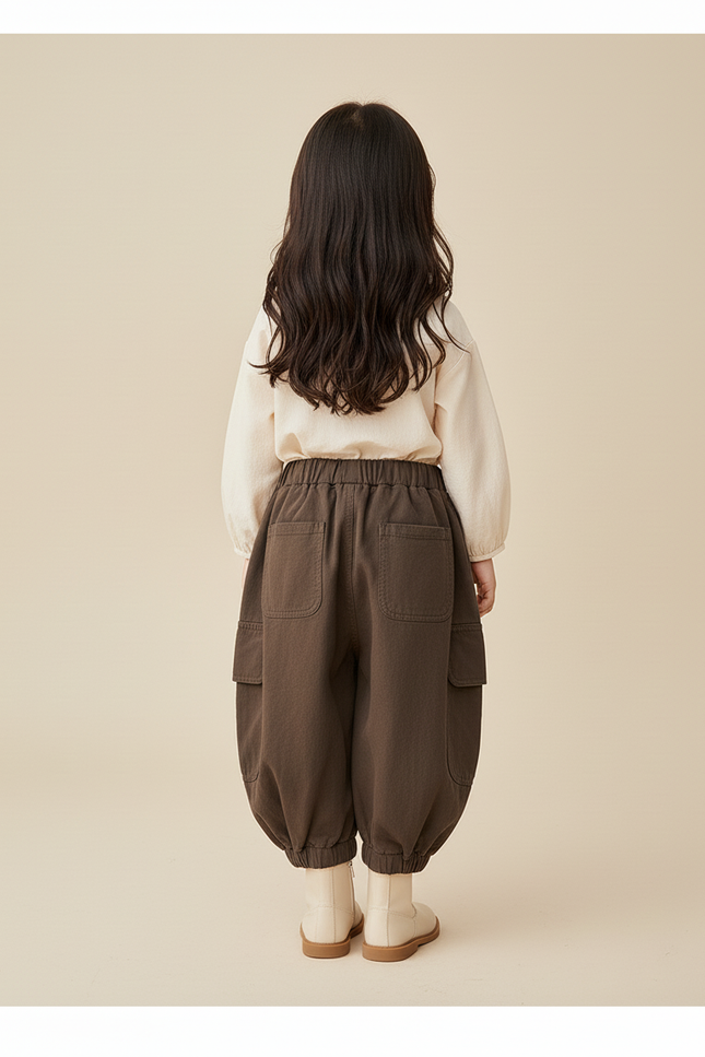 Pantalon Baggy Marron Cargo Ample Enfant Décontracté Coton - vue 2