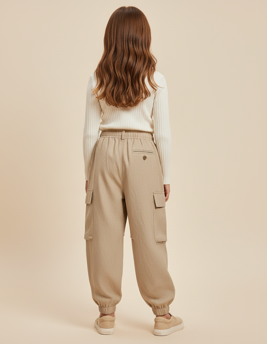 Pantalon Baggy Beige Cargo Ample Confortable Enfant - Tweed - vue 2