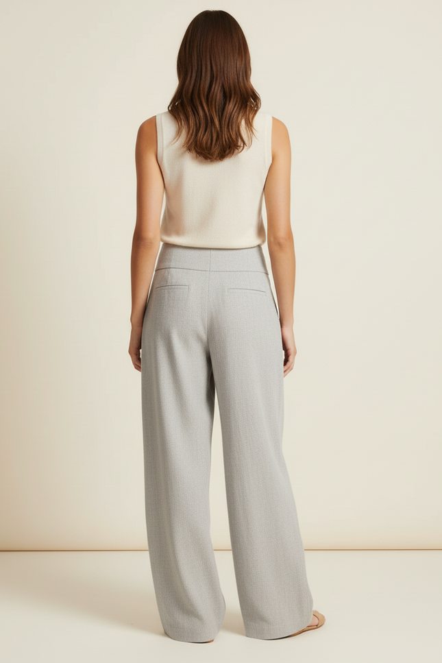 Pantalon Baggy Gris Clair Ample Fluide Décontracté Femme - Laine - vue 2