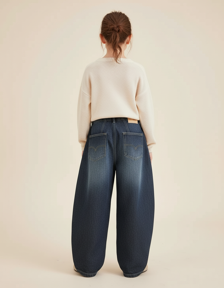 Pantalon Baggy Jean Ample Délavé Fille Décontracté - Bleu - vue 2