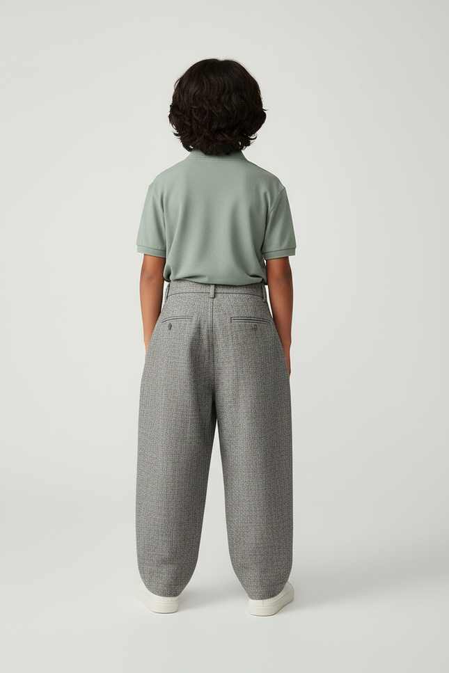 Pantalon Baggy Gris Ample Texturé Plissé Enfant - Tweed - vue 2