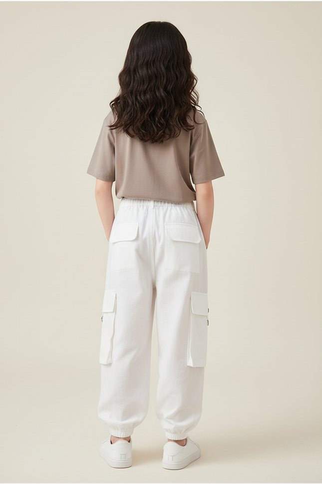 Pantalon Baggy Blanc Cargo Ample Enfants Streetwear - Toile - vue 2