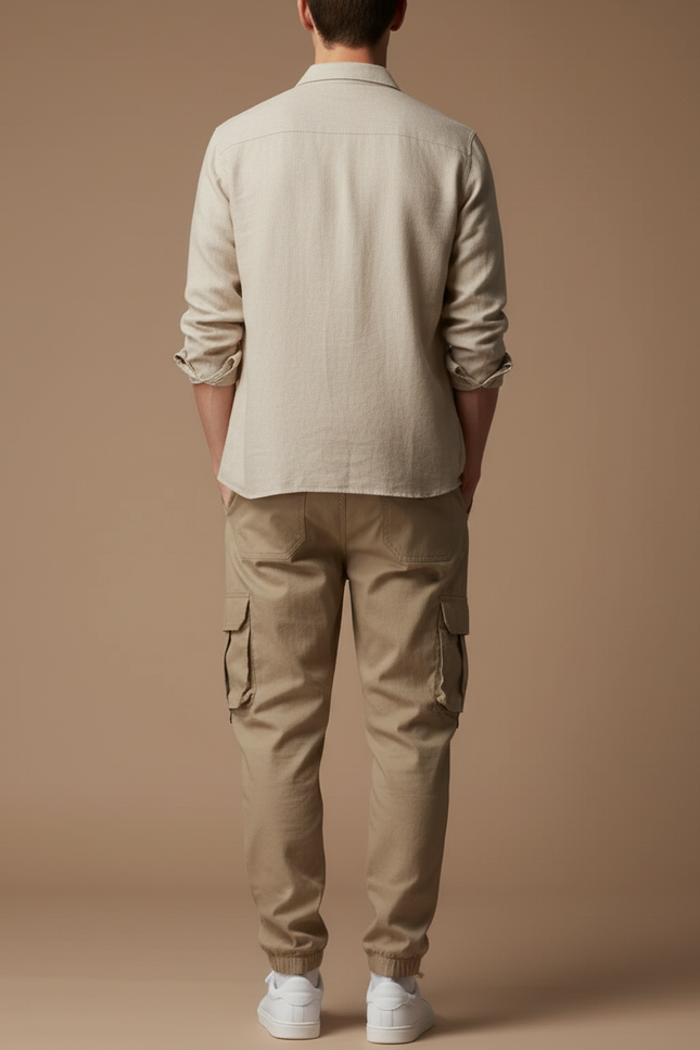 Pantalon Baggy Kaki Cargo Zippé Cordon Homme - Toile - vue 2
