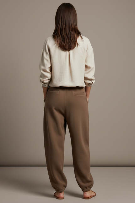 Pantalon Baggy Marron Molletonné Ample Décontracté - vue 2