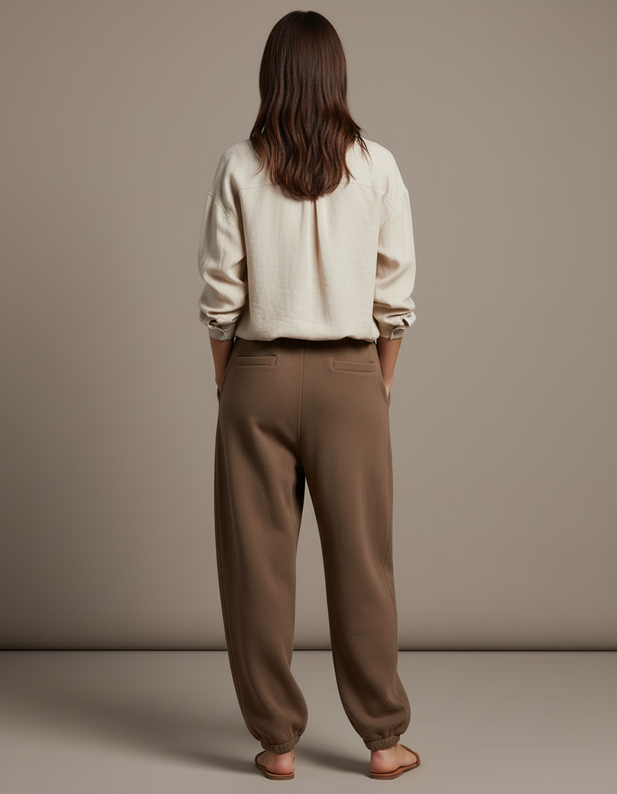 Pantalon Baggy Marron Molletonné Ample Décontracté - vue 2