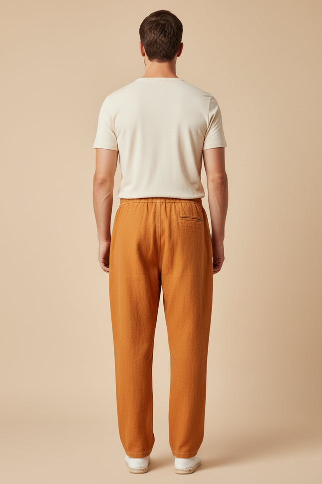 Pantalon Baggy Orange Lin Ample Décontracté Homme - vue 2