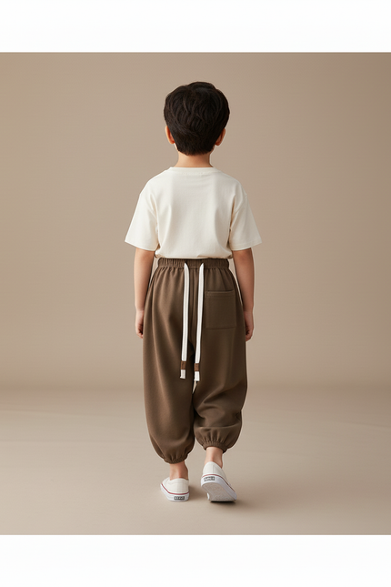 Pantalon Baggy Marron Ample Confortable Enfant Sport - Molleton - vue 2