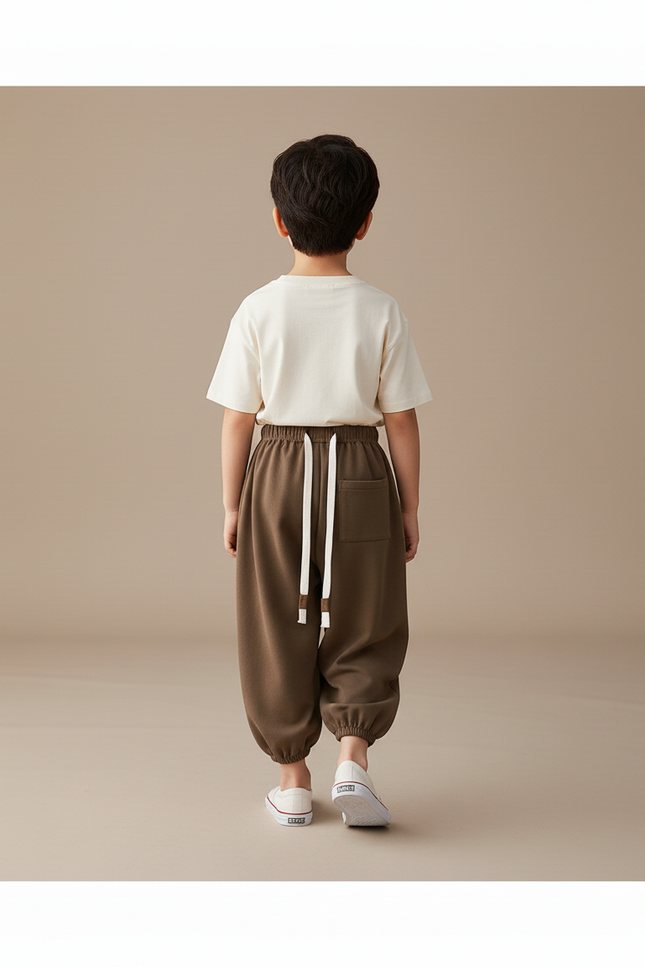 Pantalon Baggy Marron Ample Confortable Enfant Sport - Molleton - vue 2