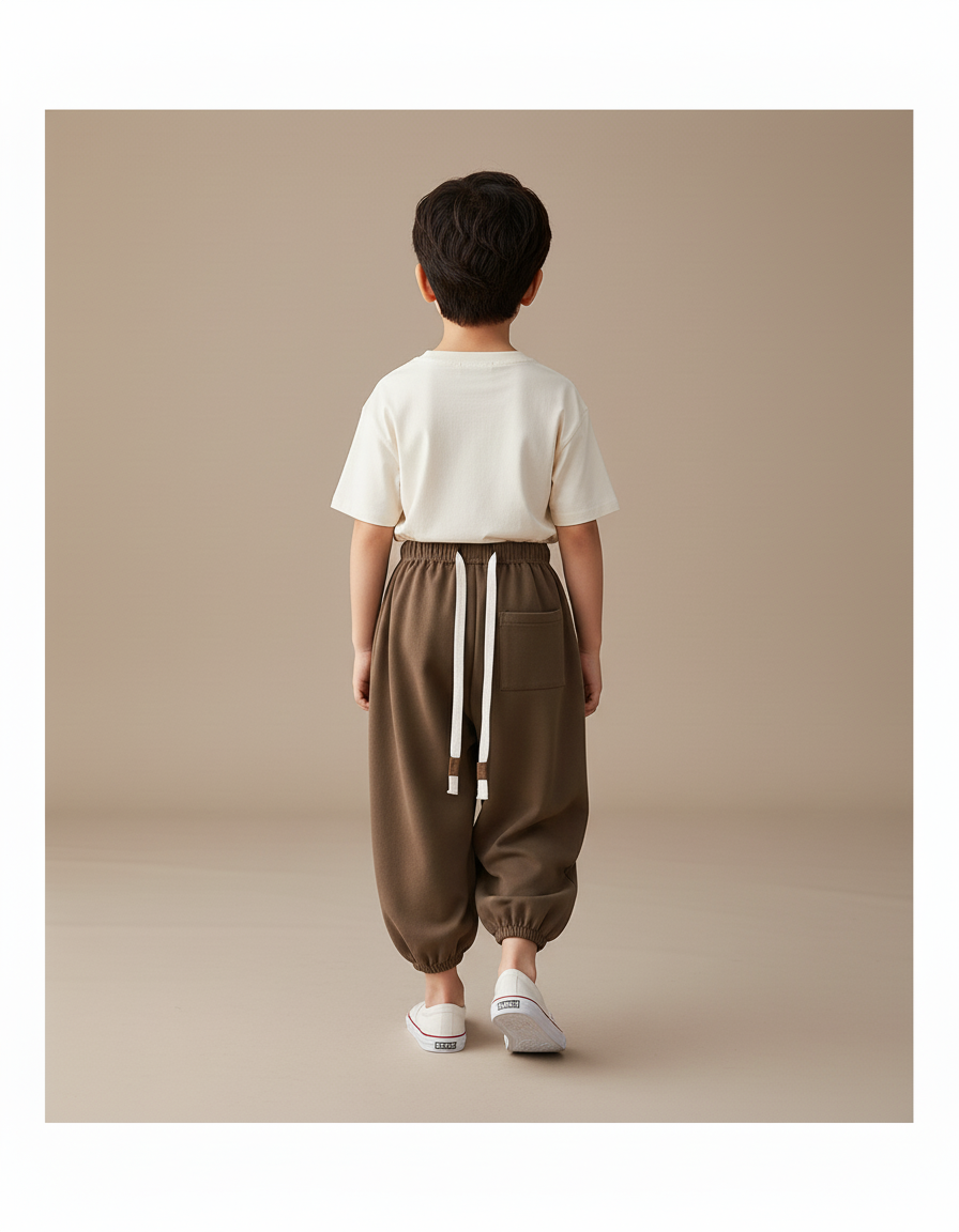 Pantalon Baggy Marron Ample Confortable Enfant Sport - Molleton - vue 2