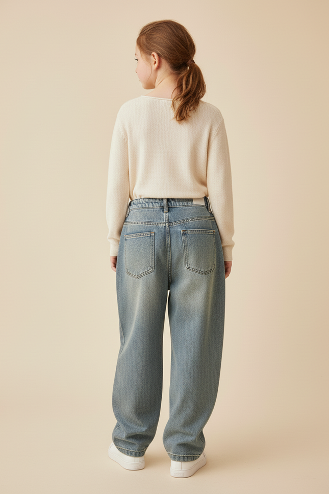 Pantalon Baggy Jean Denim Ample Décontracté Enfant Poches - Bleu - vue 2