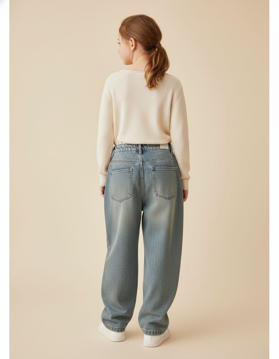 Pantalon Baggy Jean Denim Ample Décontracté Enfant Poches - Bleu - vue 2