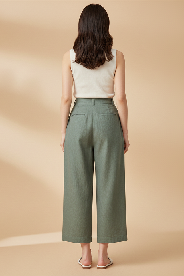 Pantalon Baggy Vert Kaki Ample Décontracté Fluide Coton - Lin - vue 2
