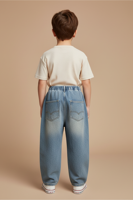 Pantalon Baggy Jean Bleu Graffiti Ample Déchiré Enfant - vue 2