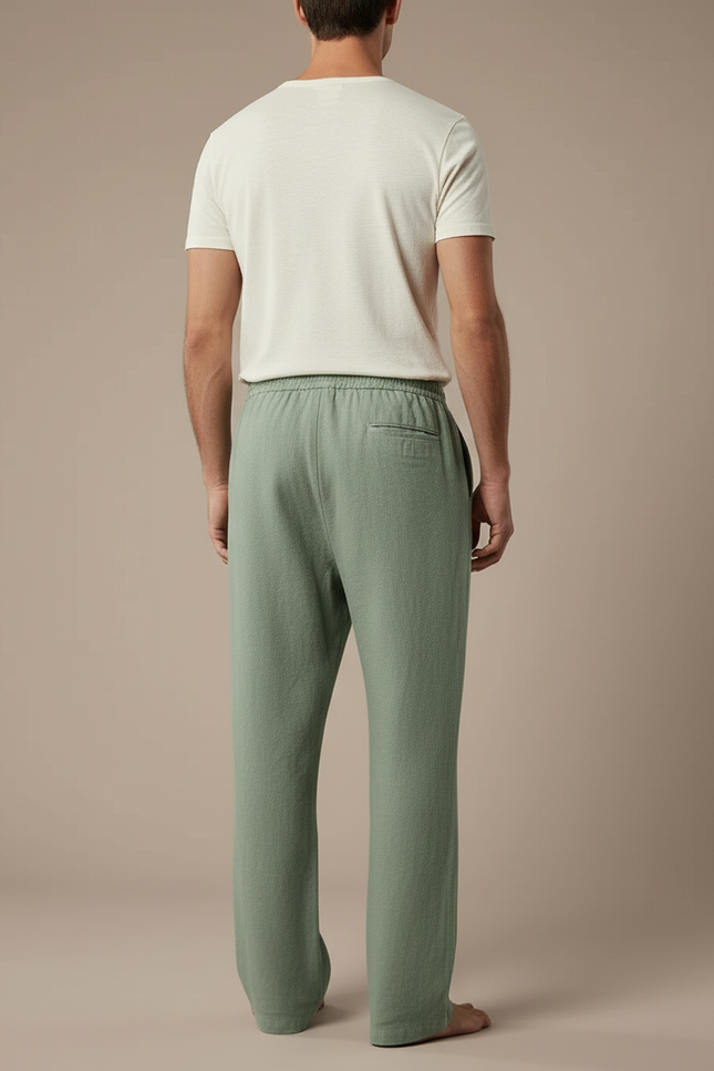 Pantalon Baggy Vert Menthe Coton Décontracté Homme - Lin - vue 2