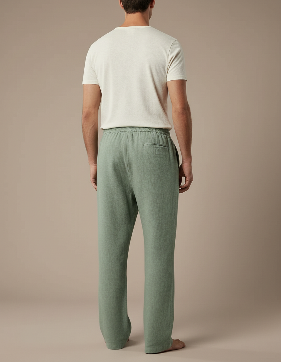 Pantalon Baggy Vert Menthe Coton Décontracté Homme - Lin - vue 2