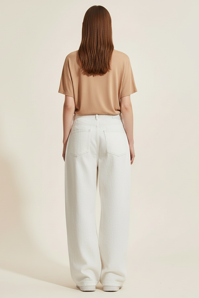 Pantalon Baggy Blanc Cassé Ample Décontracté Femme - Jean - vue 2