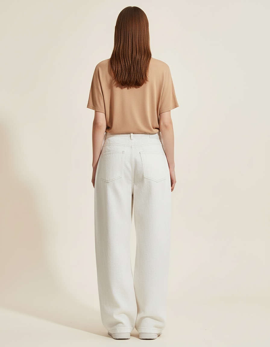 Pantalon Baggy Blanc Cassé Ample Décontracté Femme - Jean - vue 2