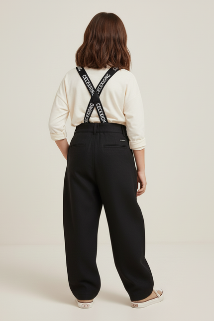 Pantalon Baggy Noir Ample Bretelles Enfant - Laine - vue 2